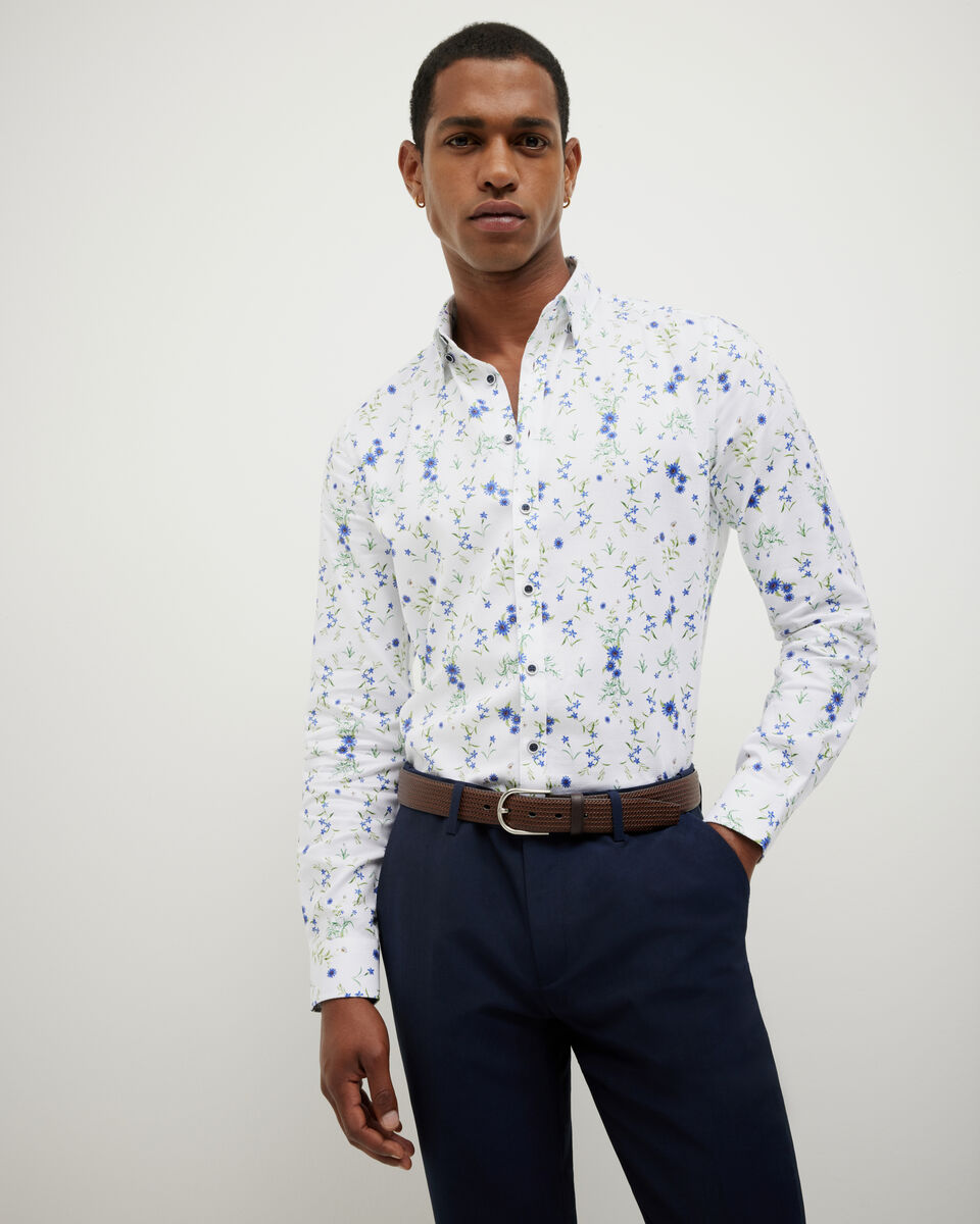 Textured Floral Long Sleeve Shirt, White Multi, hi-res